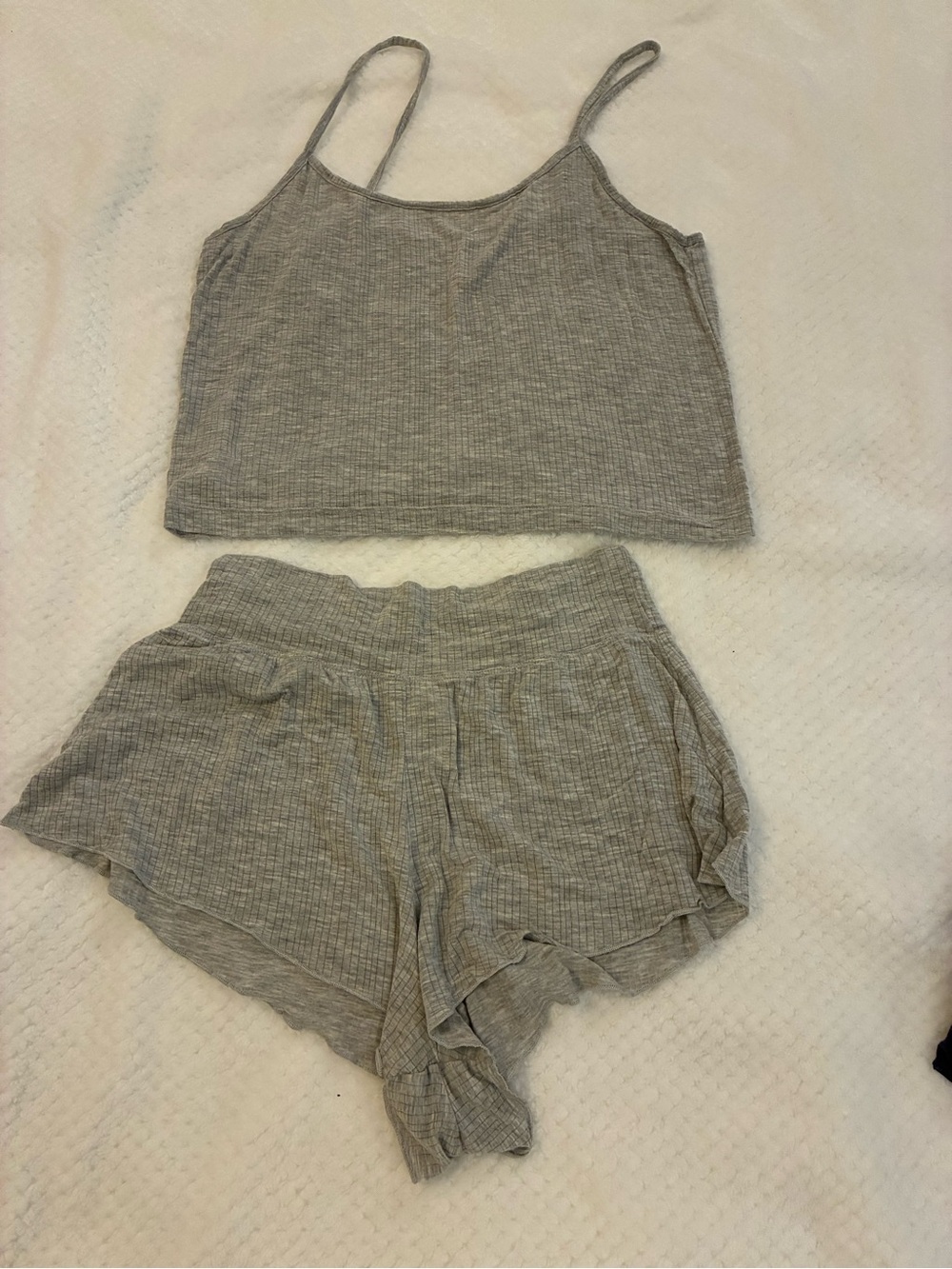 Women’s Aerie Brand Gray Ribbed Cami & Shorts Sleep Set Top Size L Shorts Size S